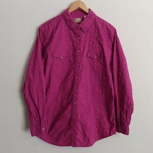 Wrangler Western Shirt Pearl Snap Women's Size Large Hot Pink Eyelet Embroidered